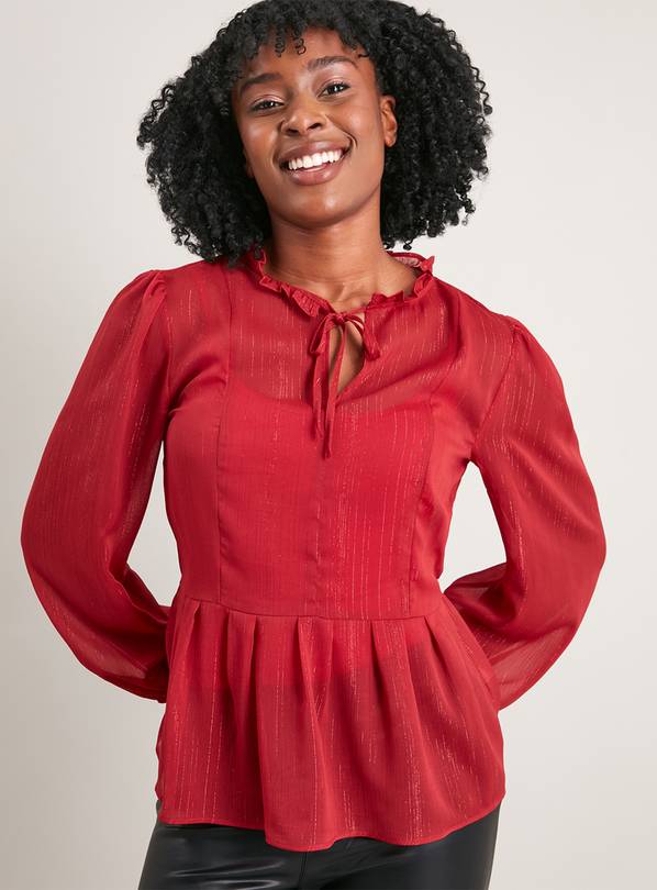 Berry Red Metallic Sheer Peplum Top 10